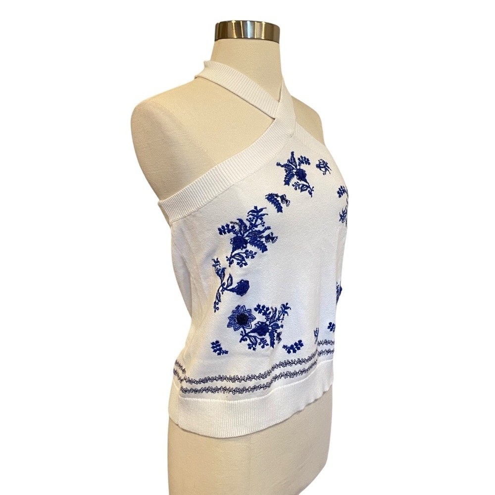 Halterneck Embroidered Floral Knit Top By Loft Made In India - Picture 4 of 7
